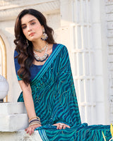 Vishal Prints Prussian Blue Printed Georgette Saree With Fancy Border