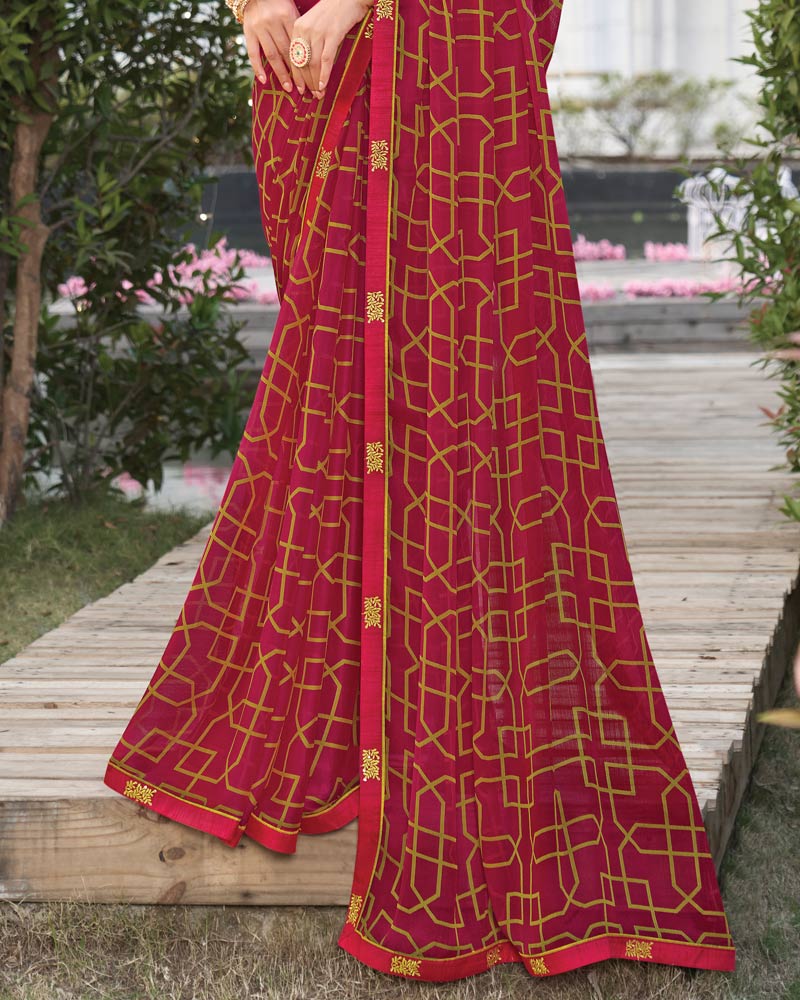 Vishal Prints Maroon Printed Chiffon Saree With Fancy Border