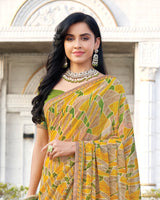Vishal Prints Light Mustard Yellow Printed Georgette Saree With Fancy Border