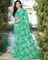 Vishal Prints Bright Green Printed Georgette Saree With Fancy Border