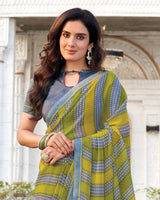 Vishal Prints Lemon Ginger Printed Georgette Saree With Fancy Border