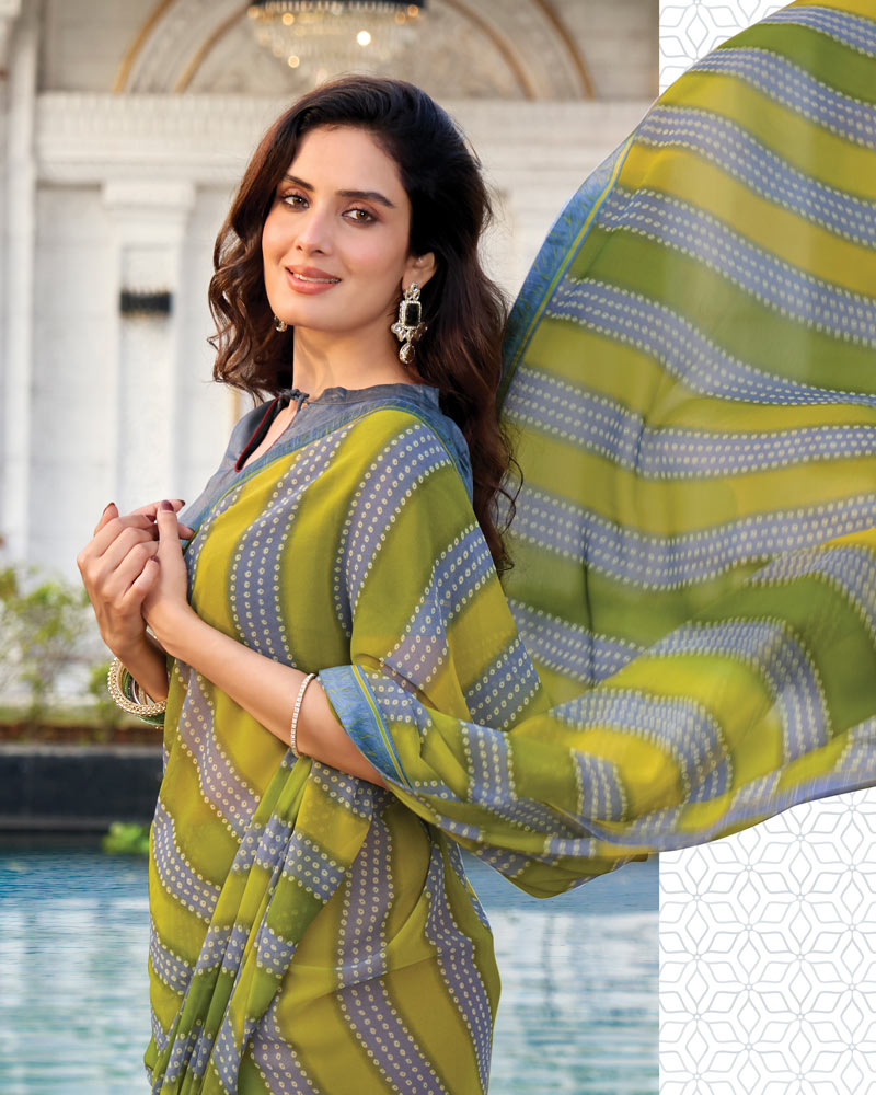 Vishal Prints Lemon Ginger Printed Georgette Saree With Fancy Border