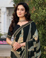 Vishal Prints Midnight Black Printed Georgette Saree With Fancy Border