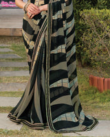 Vishal Prints Midnight Black Printed Georgette Saree With Fancy Border