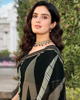 Vishal Prints Midnight Black Printed Georgette Saree With Fancy Border