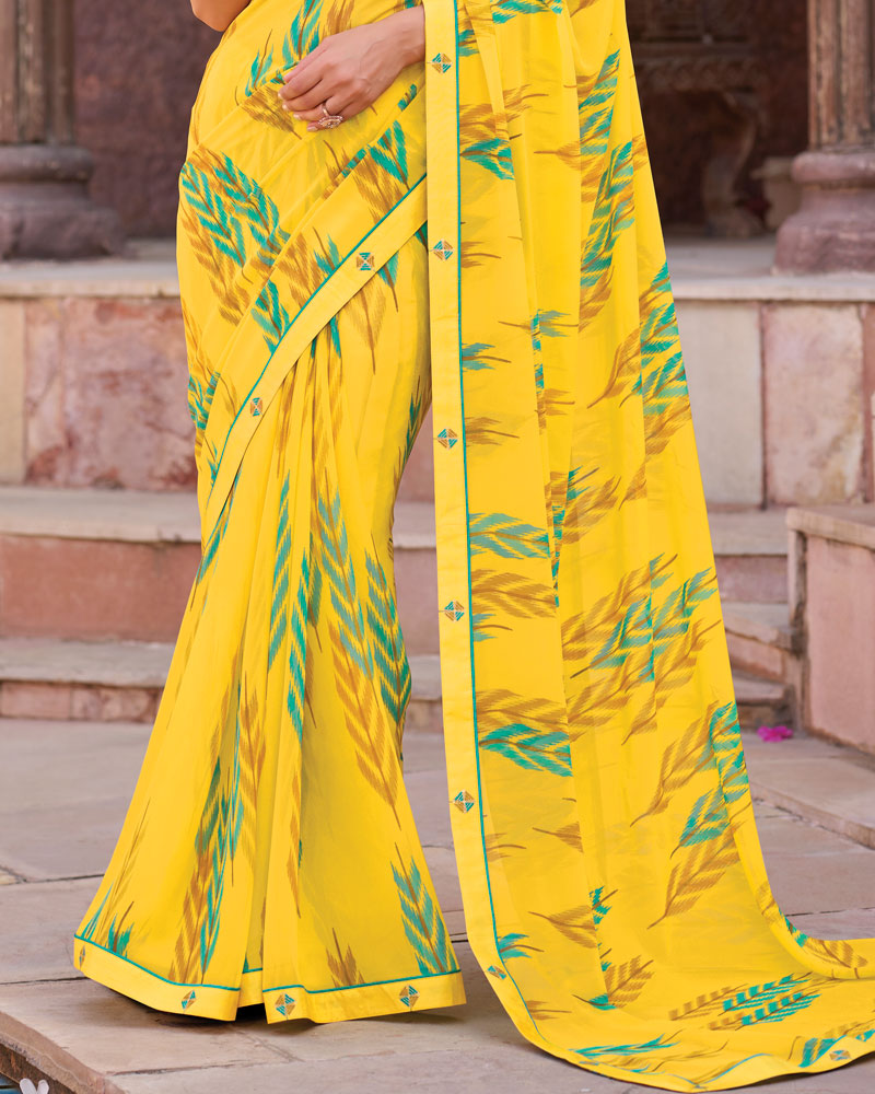 Vishal Prints Bright Yellow Printed Georgette Saree With Fancy Border