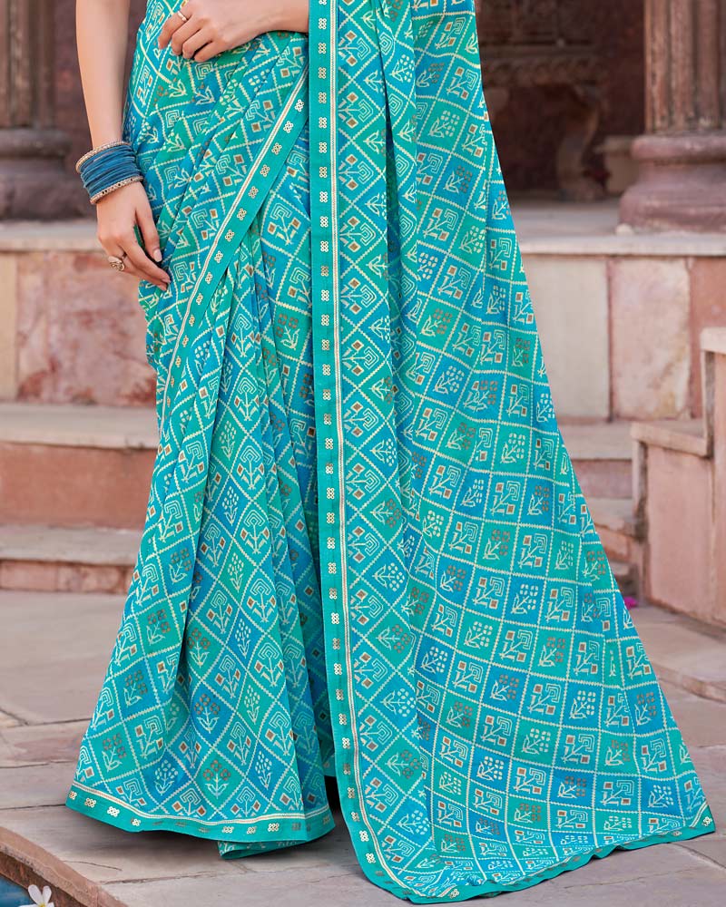 Vishal Prints Sky Blue Printed Georgette Saree With Fancy Border