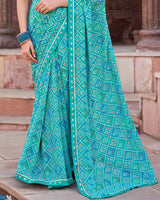 Vishal Prints Sky Blue Printed Georgette Saree With Fancy Border