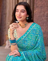 Vishal Prints Sky Blue Printed Georgette Saree With Fancy Border