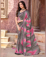 Vishal Prints Slate Grey Printed Georgette Saree With Fancy Border