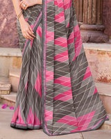 Vishal Prints Slate Grey Printed Georgette Saree With Fancy Border