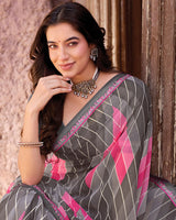 Vishal Prints Slate Grey Printed Georgette Saree With Fancy Border