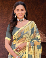 Vishal Prints Pale Yellow Printed Georgette Saree With Fancy Border