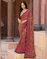 Vishal Prints Beige Red Printed Georgette Saree With Fancy Border