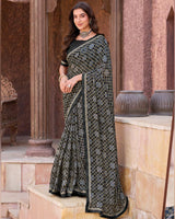 Vishal Prints Black Printed Georgette Saree With Fancy Border
