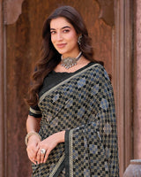 Vishal Prints Black Printed Georgette Saree With Fancy Border