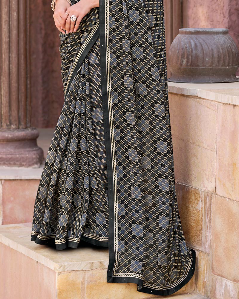 Vishal Prints Black Printed Georgette Saree With Fancy Border