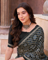 Vishal Prints Black Printed Georgette Saree With Fancy Border