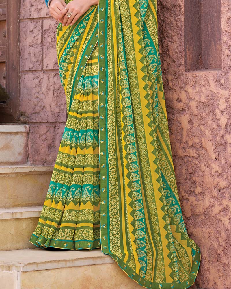 Vishal Prints Green Printed Georgette Saree With Fancy Border