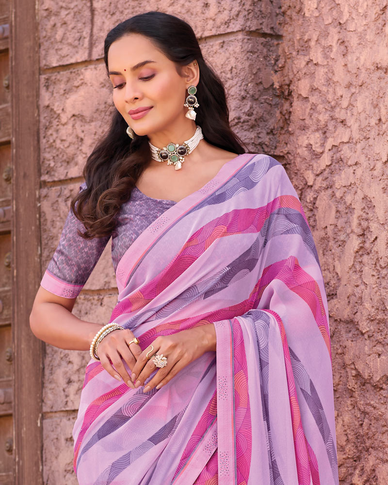 Vishal Prints Mauve Printed Georgette Saree With Fancy Border