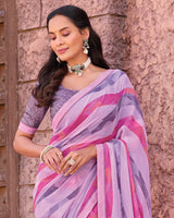 Vishal Prints Mauve Printed Georgette Saree With Fancy Border
