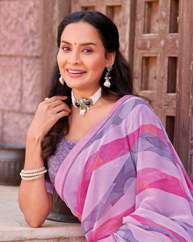 Vishal Prints Mauve Printed Georgette Saree With Fancy Border