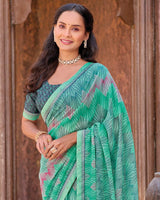 Vishal Prints Teal Green Printed Georgette Saree With Fancy Border