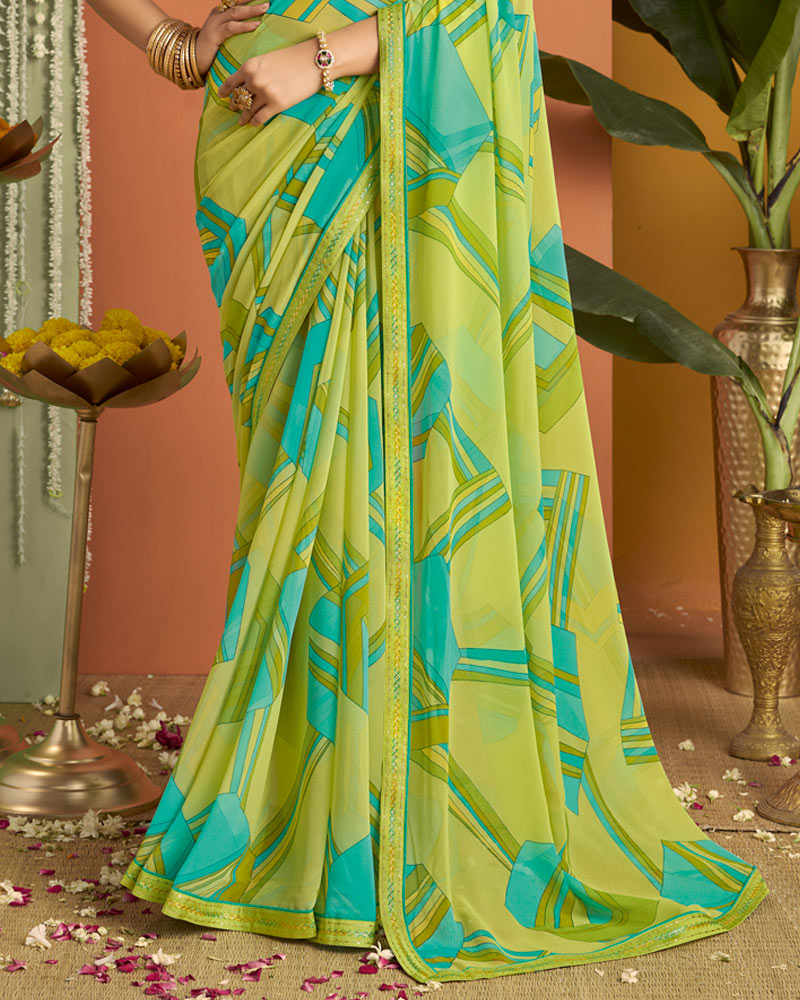 Vishal Prints Light Green Printed Georgette Saree With Fancy Border