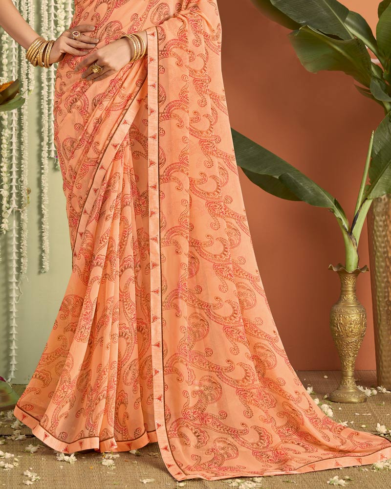 Vishal Prints Pale Orange Printed Georgette Saree With Fancy Border