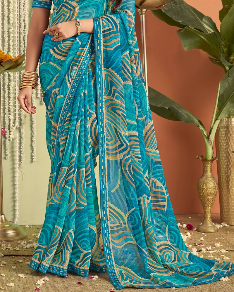 Vishal Prints Blue Printed Georgette Saree With Fancy Border