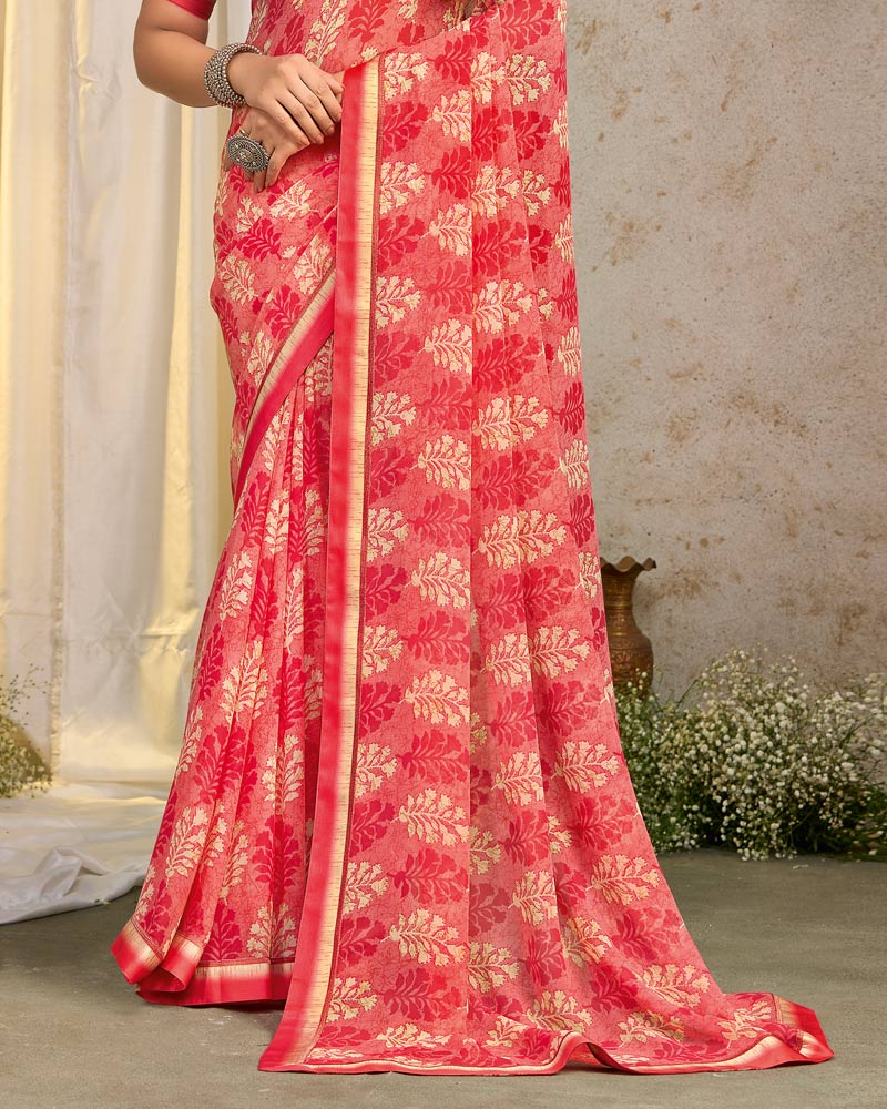 Vishal Prints Salmon Pink Printed Georgette Saree With Fancy Border