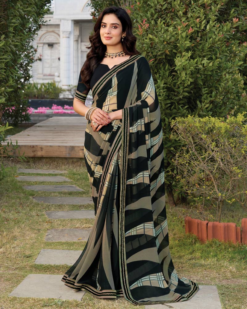Vishal Prints Midnight Black Printed Georgette Saree With Fancy Border
