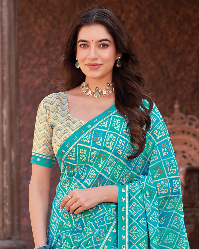 Vishal Prints Sky Blue Printed Georgette Saree With Fancy Border