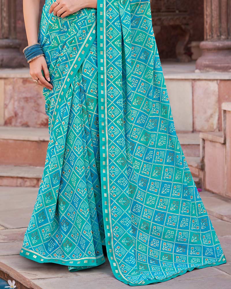 Vishal Prints Sky Blue Printed Georgette Saree With Fancy Border