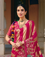 Vishal Prints Hot Pink Designer Fancy Chiffon Saree With Embroidery-Diamond Work And Cut Work Border