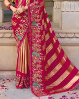 Vishal Prints Hot Pink Designer Fancy Chiffon Saree With Embroidery-Diamond Work And Cut Work Border