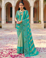 Vishal Prints Persian Green Designer Fancy Chiffon Saree With Embroidery-Diamond Work And Cut Work Border