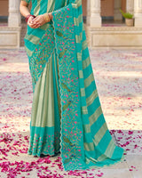 Vishal Prints Persian Green Designer Fancy Chiffon Saree With Embroidery-Diamond Work And Cut Work Border