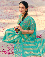 Vishal Prints Persian Green Designer Fancy Chiffon Saree With Embroidery-Diamond Work And Cut Work Border