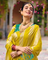 Vishal Prints Indian Yellow Designer Fancy Chiffon Saree With Embroidery-Diamond Work And Cut Work Border