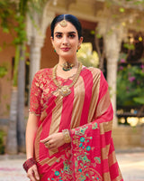 Vishal Prints Raspberry Pink Designer Fancy Chiffon Saree With Embroidery-Diamond Work And Cut Work Border