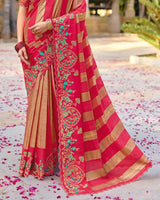 Vishal Prints Raspberry Pink Designer Fancy Chiffon Saree With Embroidery-Diamond Work And Cut Work Border