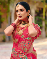 Vishal Prints Raspberry Pink Designer Fancy Chiffon Saree With Embroidery-Diamond Work And Cut Work Border