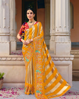 Vishal Prints Brownish Orange Designer Fancy Chiffon Traditional Print Saree With Foil Print And Embroidery Diamond Work