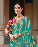 Vishal Prints Teal Green Designer Fancy Chiffon Traditional Print Saree With Foil Print And Embroidery Diamond Work
