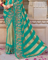 Vishal Prints Teal Green Designer Fancy Chiffon Traditional Print Saree With Foil Print And Embroidery Diamond Work