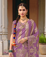 Vishal Prints Dusty Purple Designer Fancy Chiffon Traditional Print Saree With Foil Print And Embroidery Diamond Work