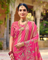 Vishal Prints French Rose Pink Designer Fancy Chiffon Traditional Print Saree With Foil Print And Embroidery Diamond Work