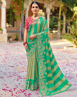 Vishal Prints Persian Green Designer Fancy Chiffon Traditional Print Saree With Foil Print And Embroidery Diamond Work