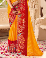 Vishal Prints Bright Yellow Designer Fancy Chiffon Saree With Foil Print-Embroidery-Diamond Work And Cut Work Border